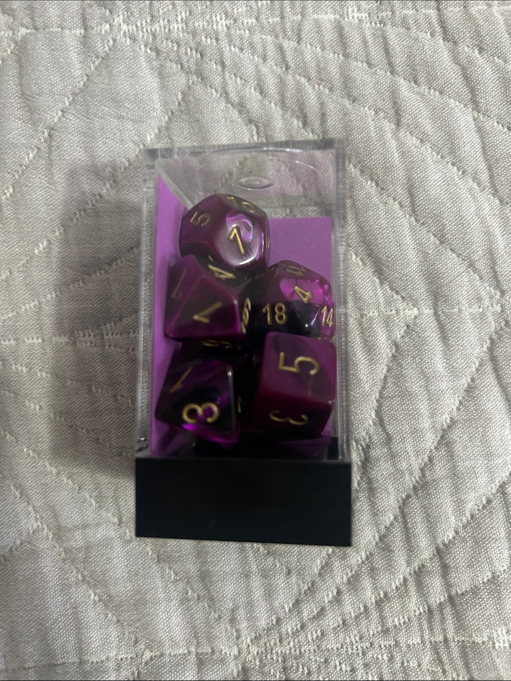 Chessex Gemini Black-Purple Polyhedral 7-Die Set with Gold Numbers DND Dice